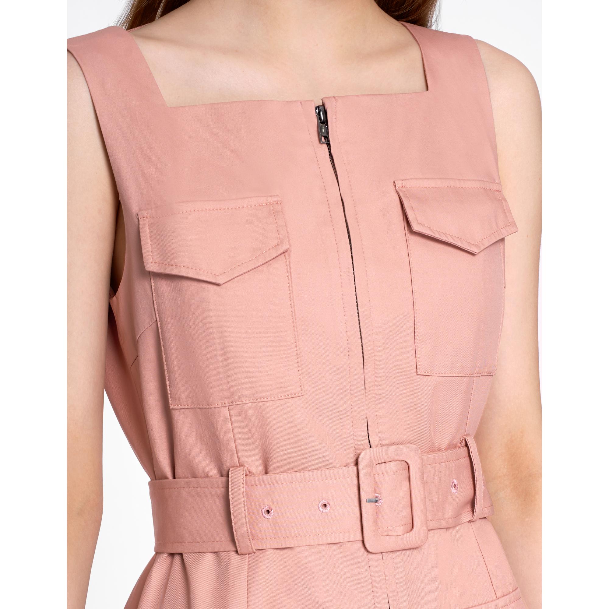 Zip Front Midi Dress - Pink