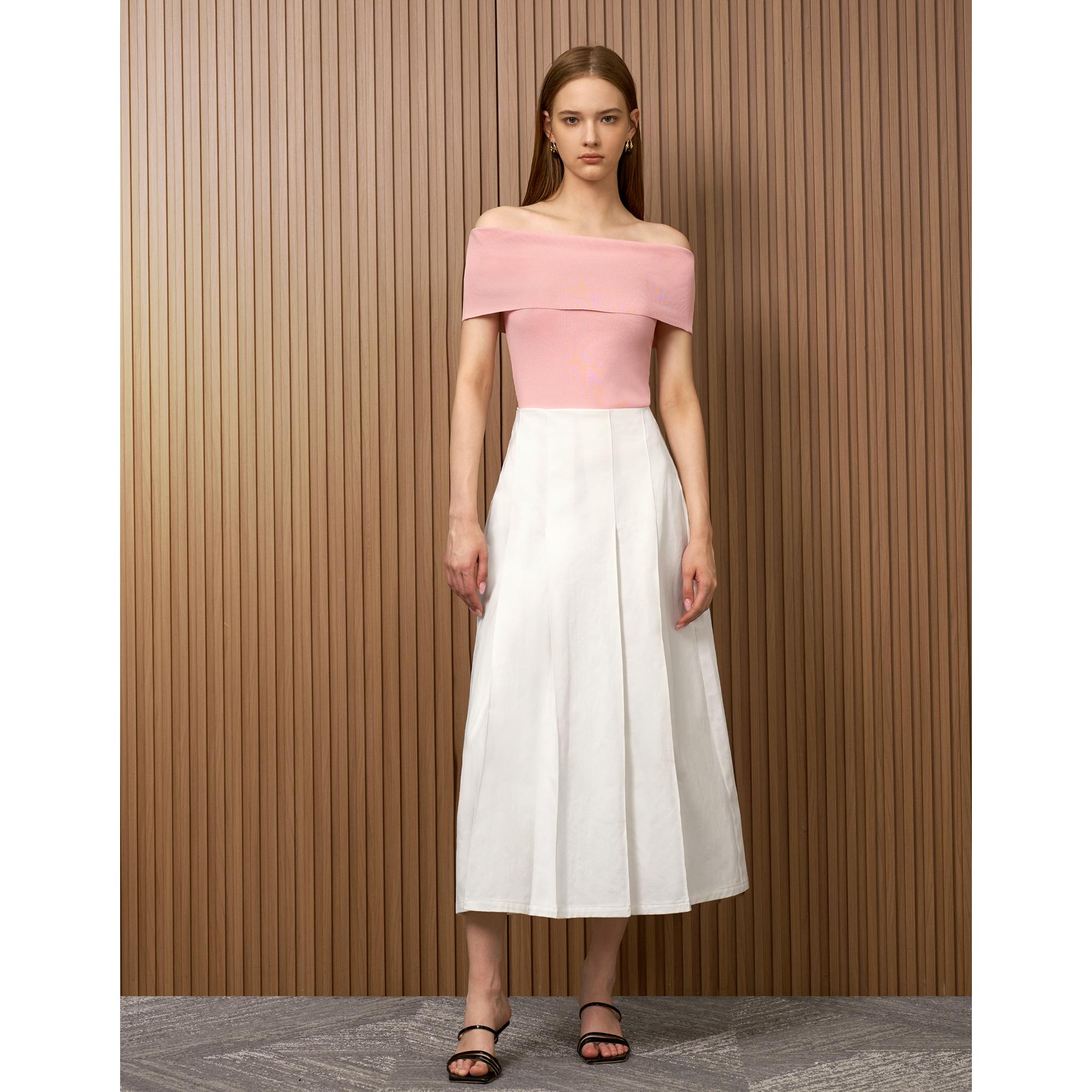Pleated A-line Skirt - White