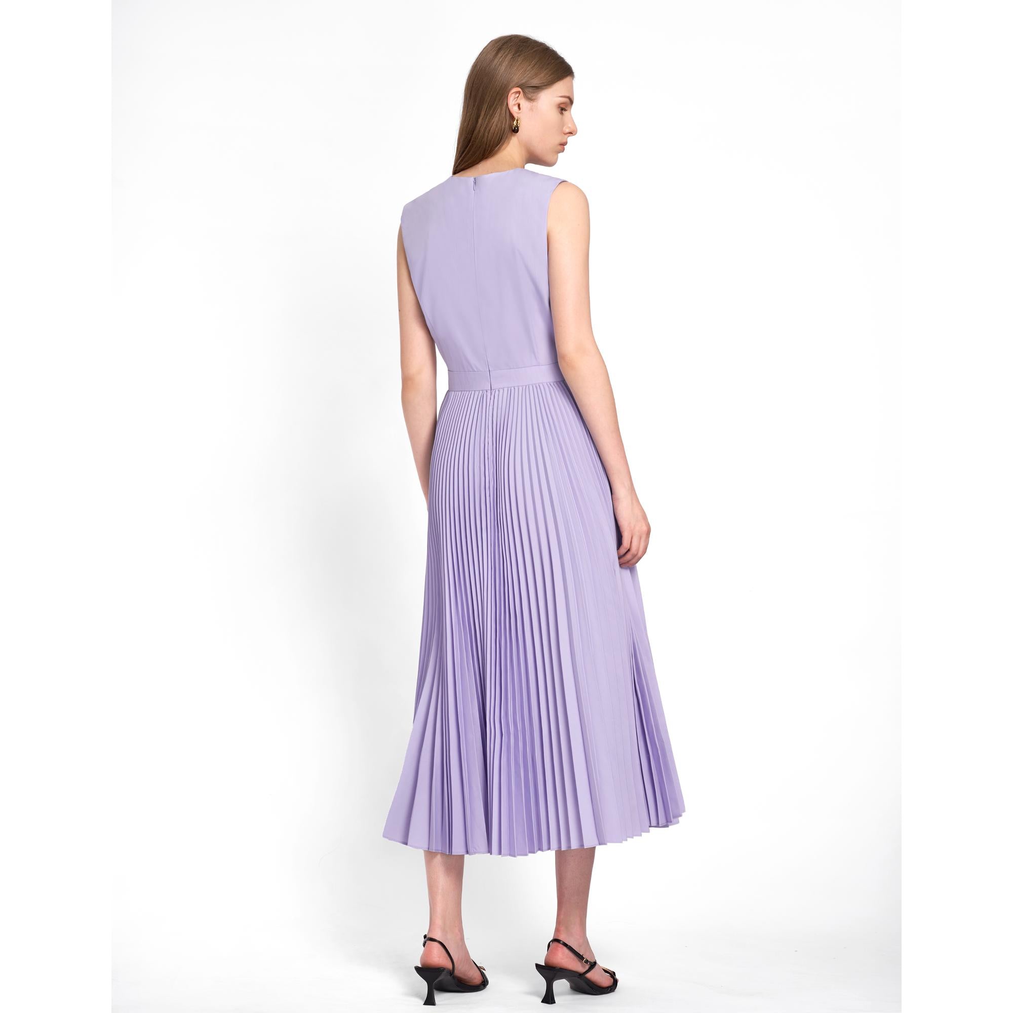 Pleated Sleeveless Dress - Purple