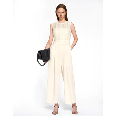 Lace Bodice Sleeveless Jumpsuit - Apricot
