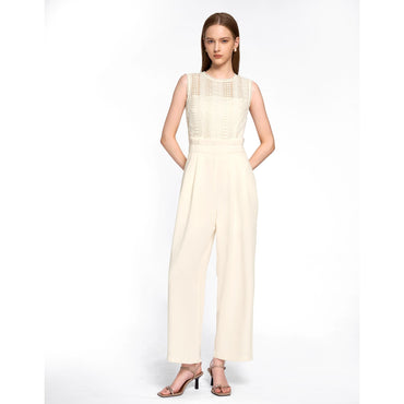 Lace Bodice Sleeveless Jumpsuit - Apricot