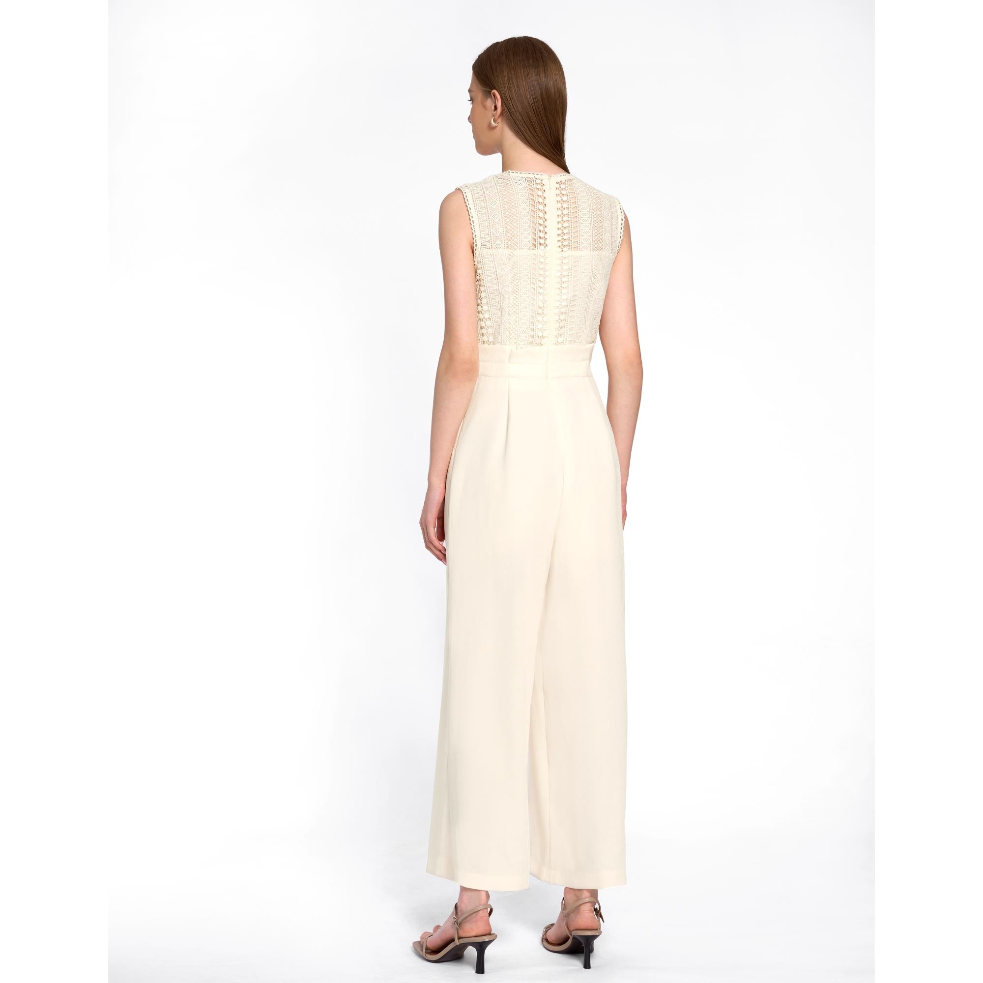 Lace Bodice Sleeveless Jumpsuit - Apricot
