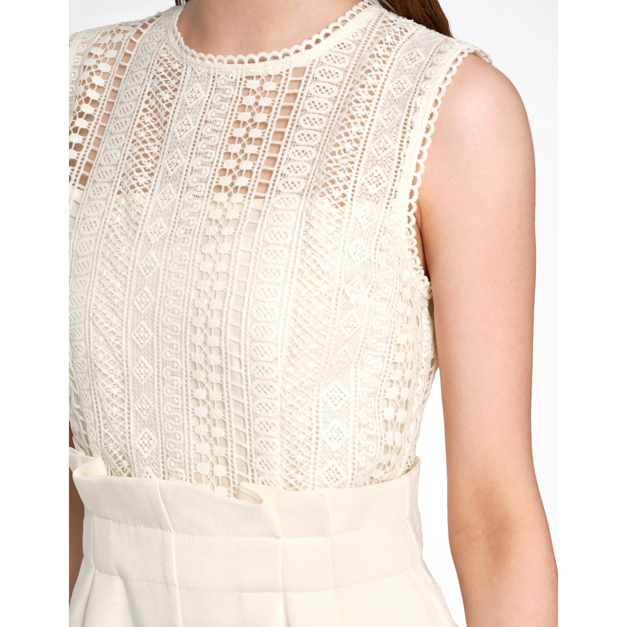 Lace Bodice Sleeveless Jumpsuit - Apricot
