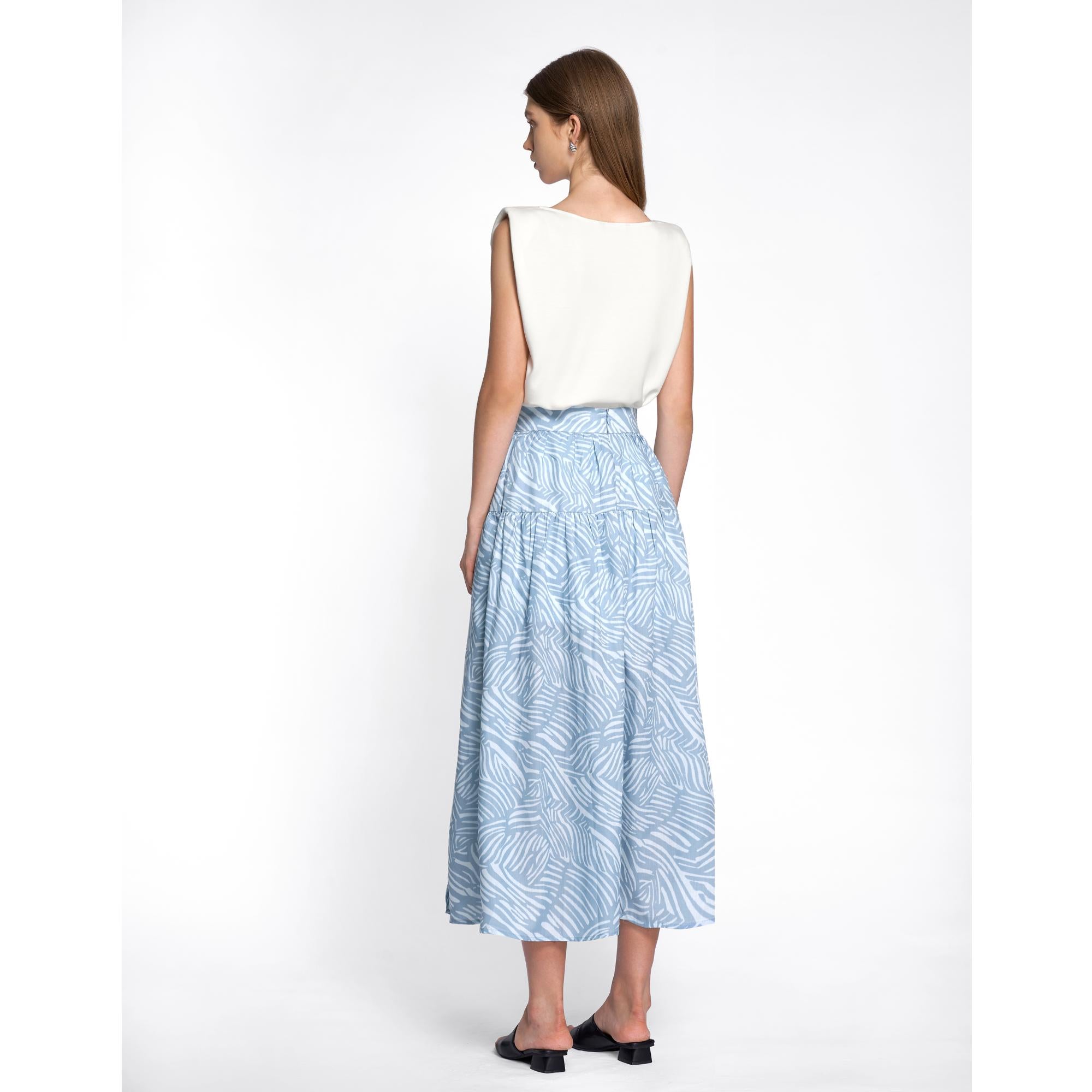 Printed Gathered Skirt - Blue