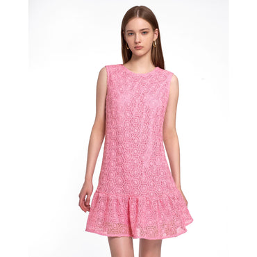Ruffled Trim Sleeveless Lace Dress - Pink