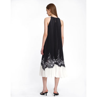 Contrast Print Pleated Dress - Black & White