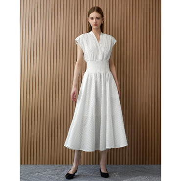 Smocked Waist Embroidered Maxi Dress - White