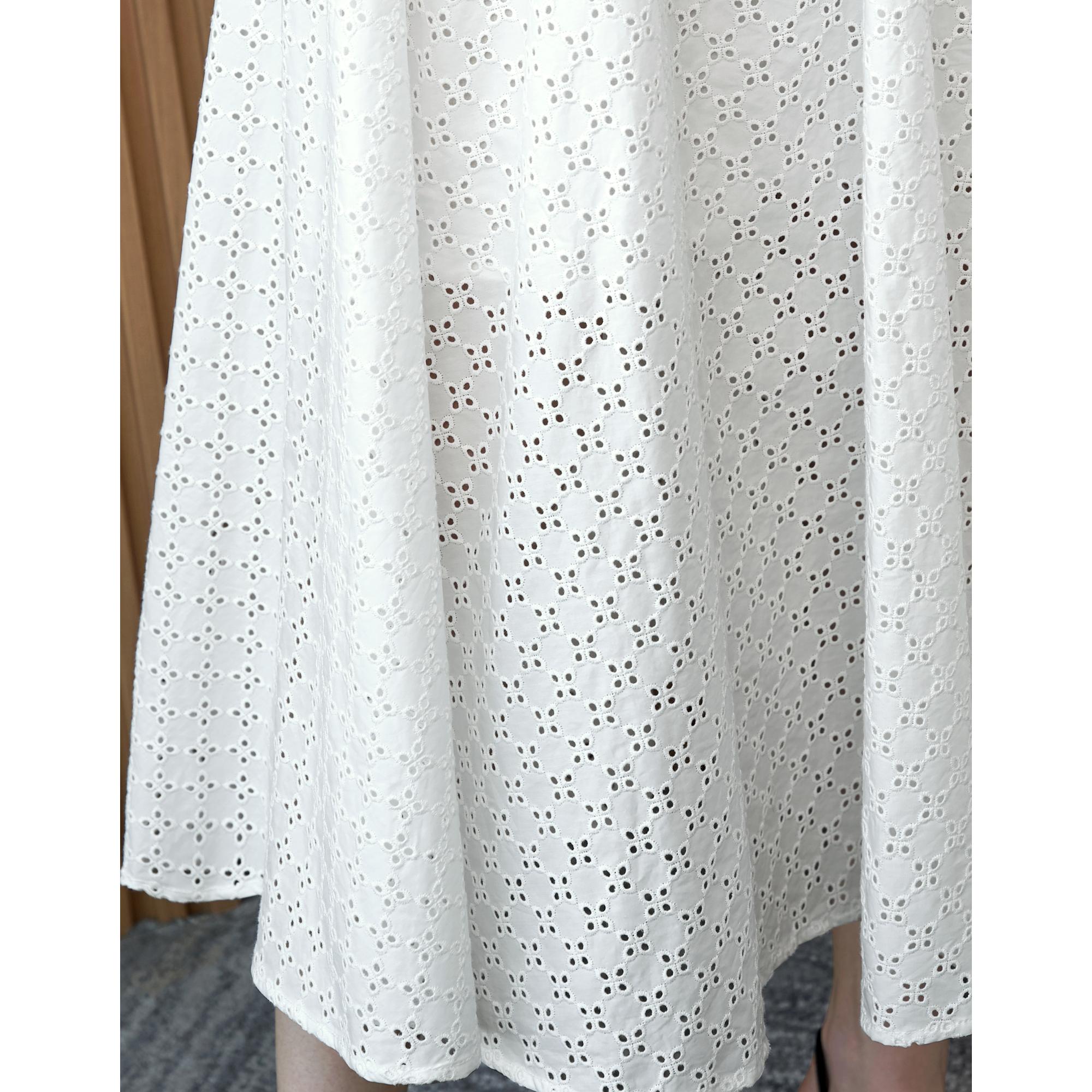 Smocked Waist Embroidered Maxi Dress - White