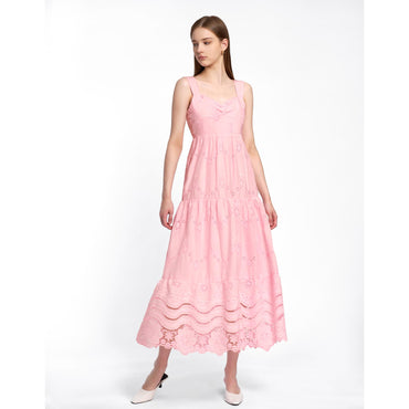 Sleeveless Sweetheart Neck Lace Maxi Dress - Pink
