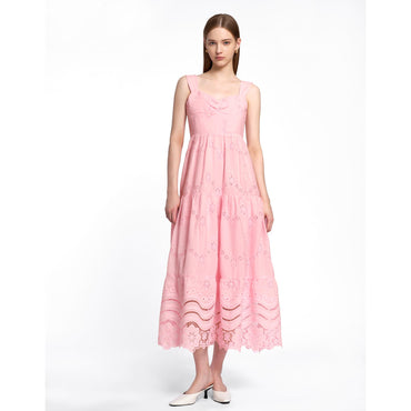 Sleeveless Sweetheart Neck Lace Maxi Dress - Pink