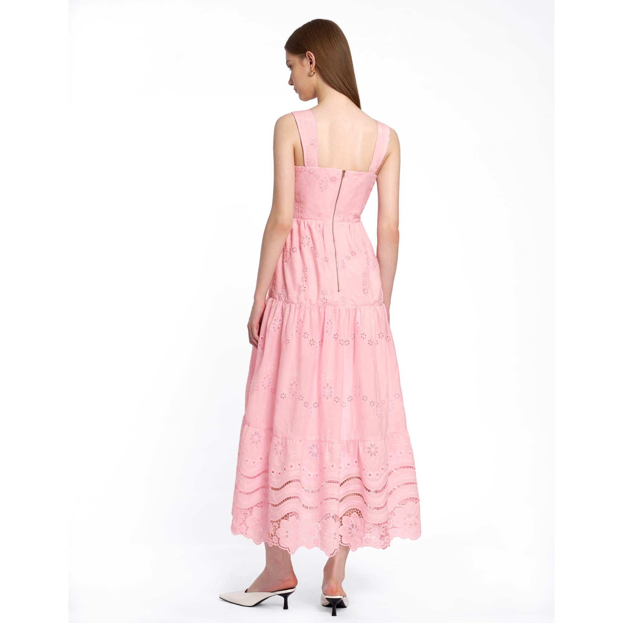 Sleeveless Sweetheart Neck Lace Maxi Dress - Pink