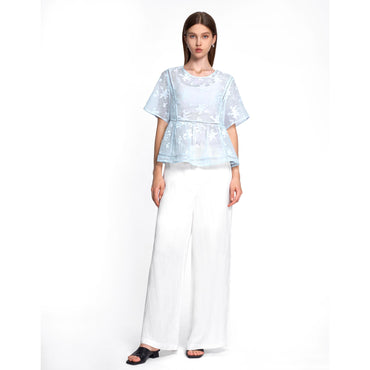 Textured Sheer Peplum Top - Light Blue