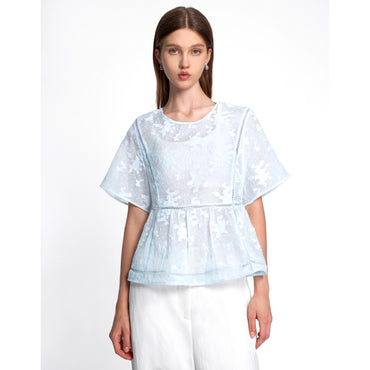 Textured Sheer Peplum Top - Light Blue