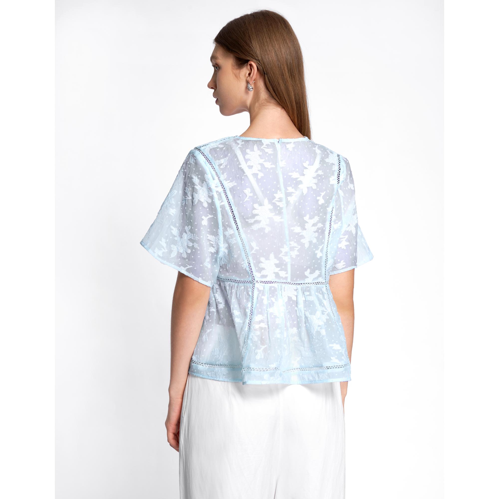 Textured Sheer Peplum Top - Light Blue