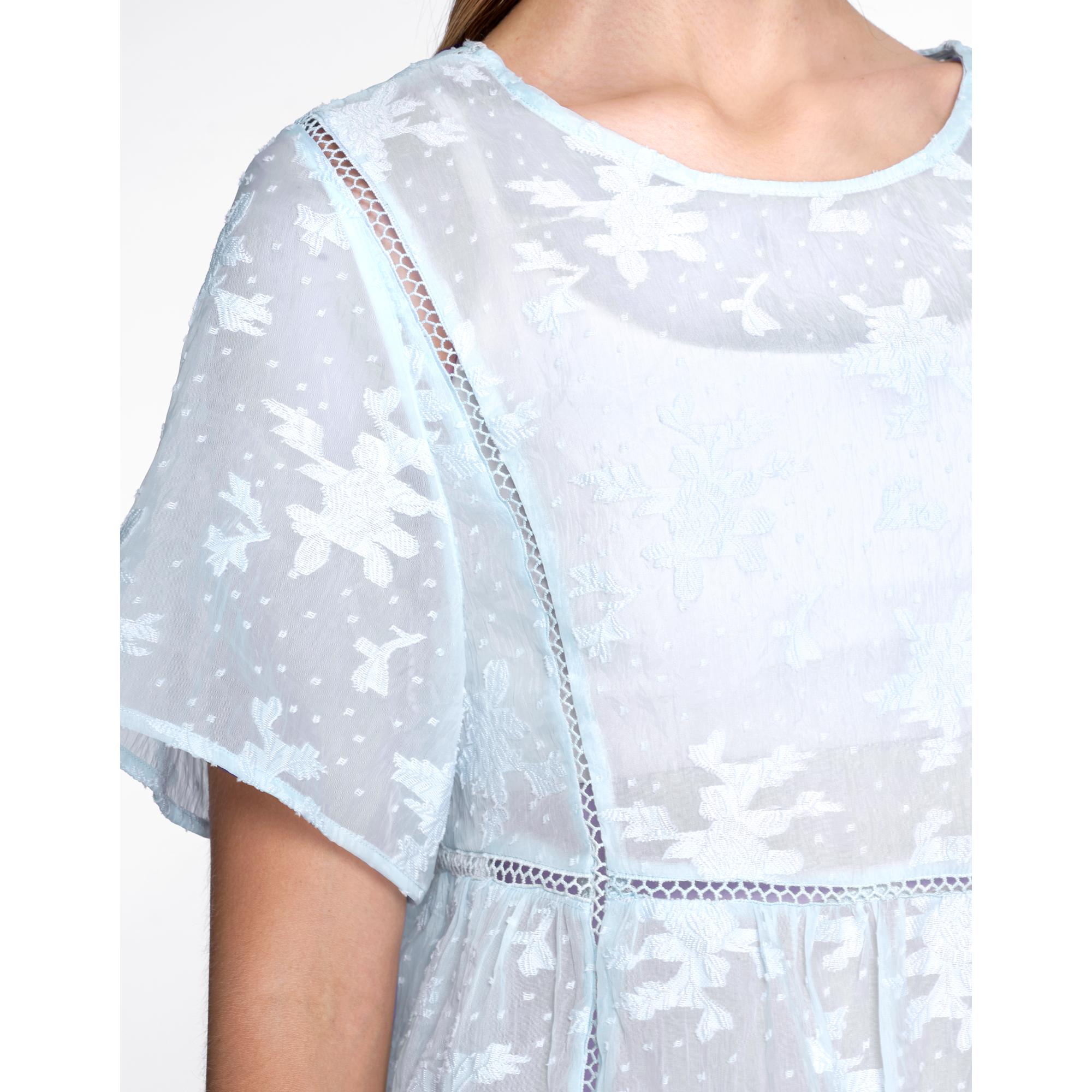 Textured Sheer Peplum Top - Light Blue