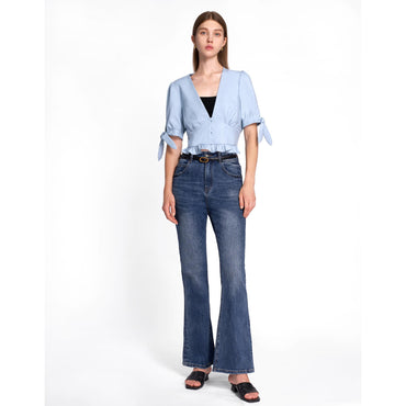 Short Sleeve V-neck Top - Blue