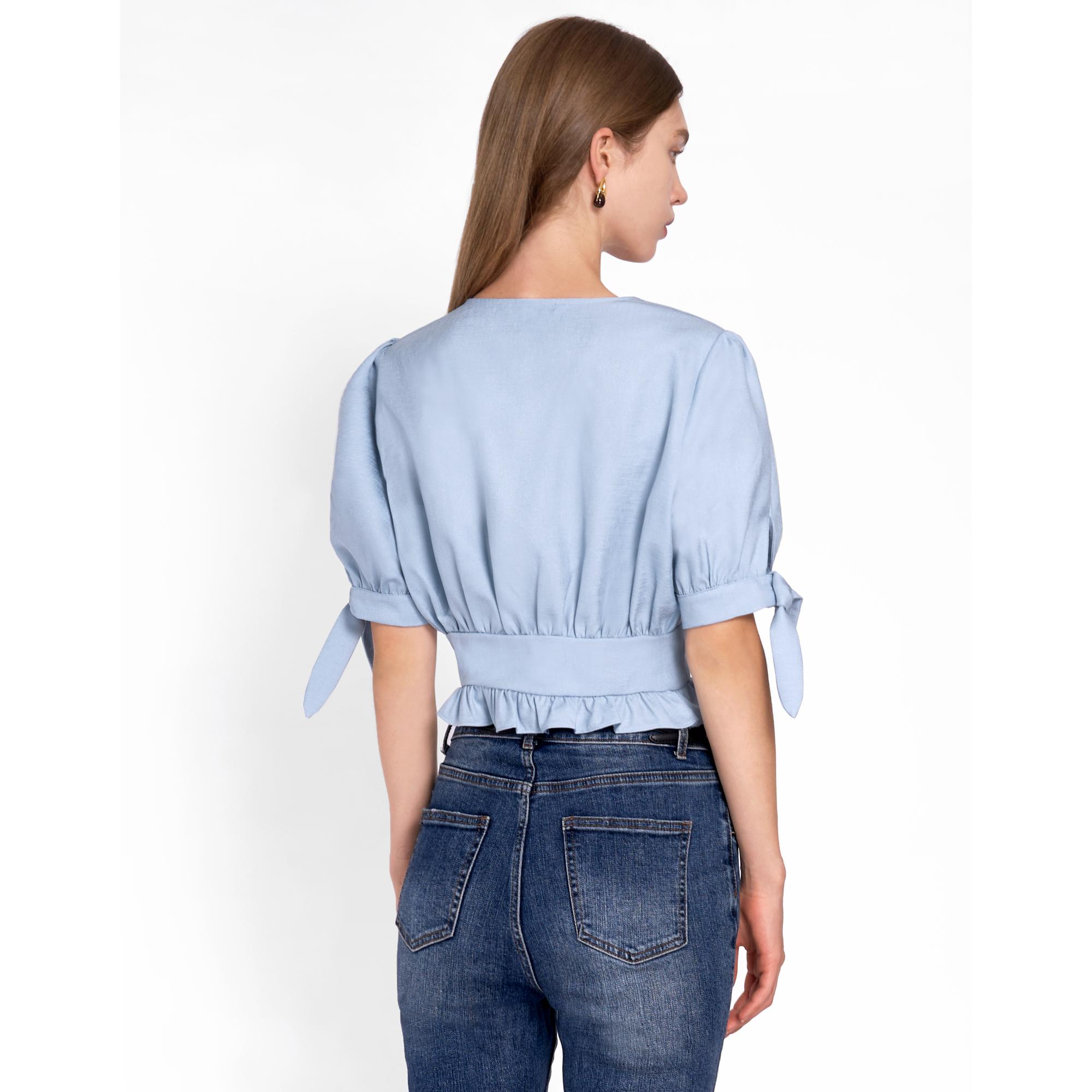 Short Sleeve V-neck Top - Blue