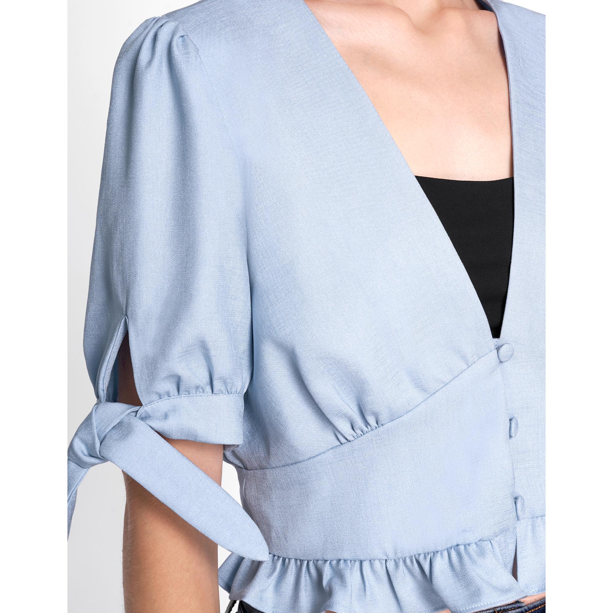 Short Sleeve V-neck Top - Blue
