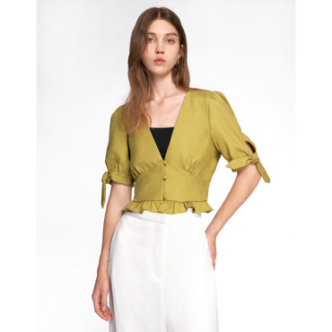 Short Sleeve V-neck Top - Olive
