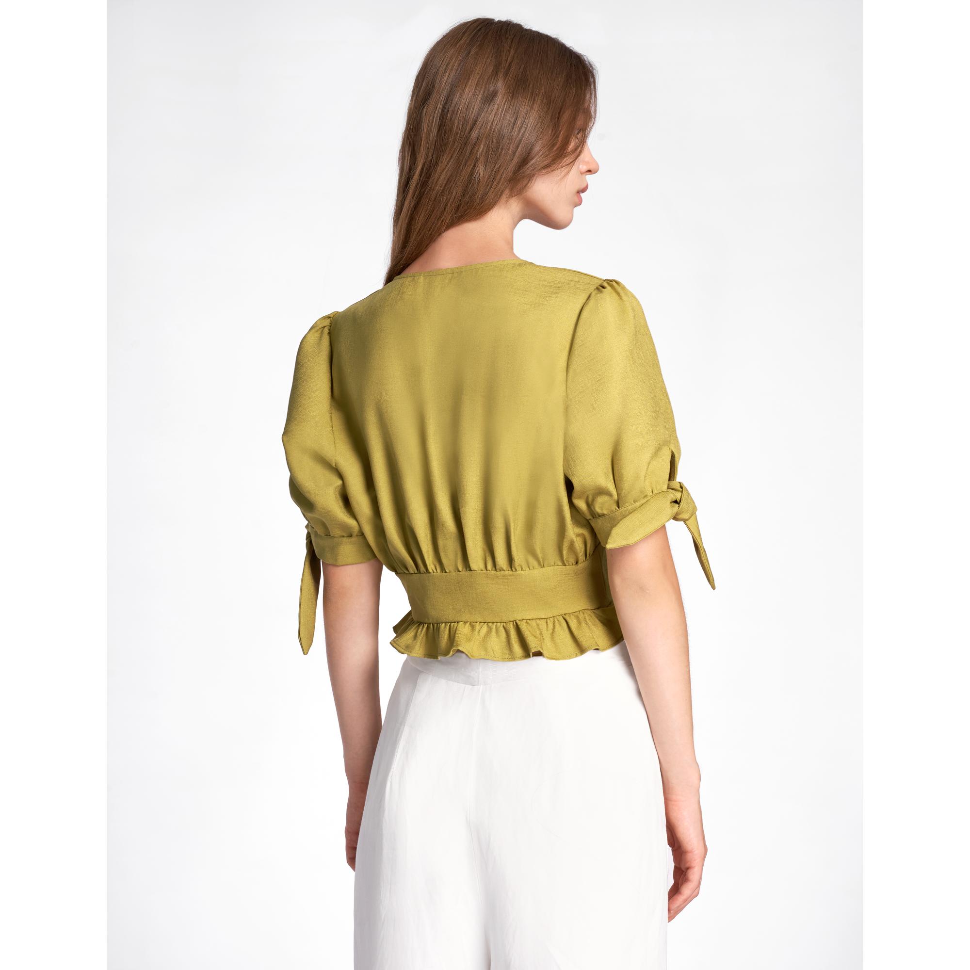 Short Sleeve V-neck Top - Olive