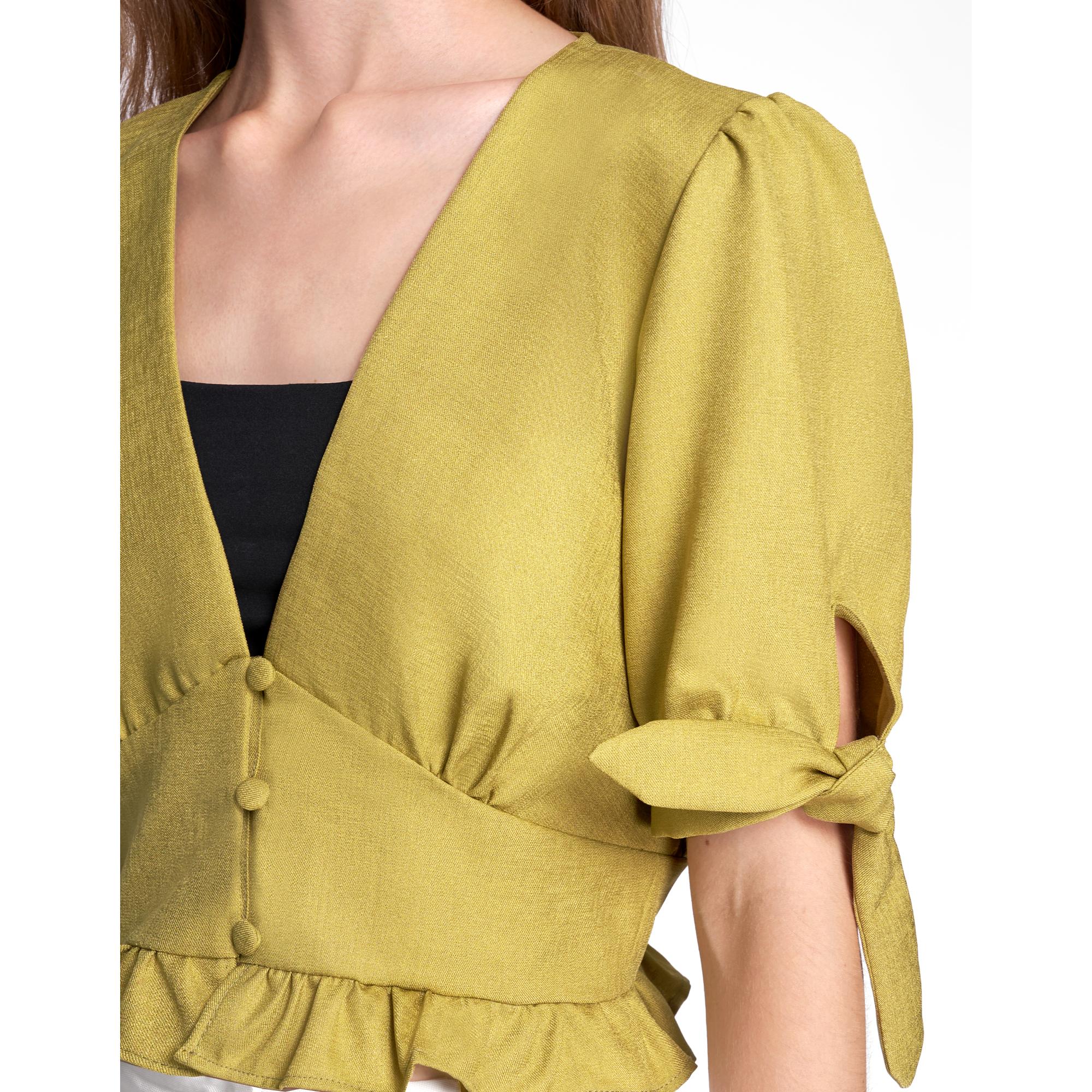 Short Sleeve V-neck Top - Olive
