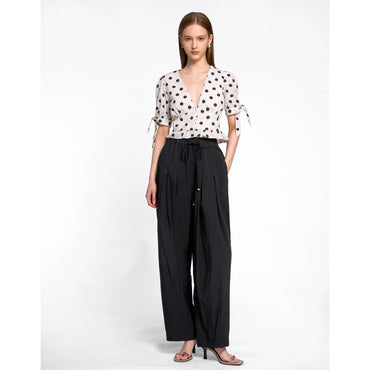 Drawstring Wide Leg Pants - Black