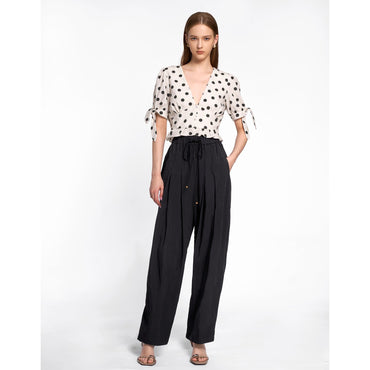 Drawstring Wide Leg Pants - Black