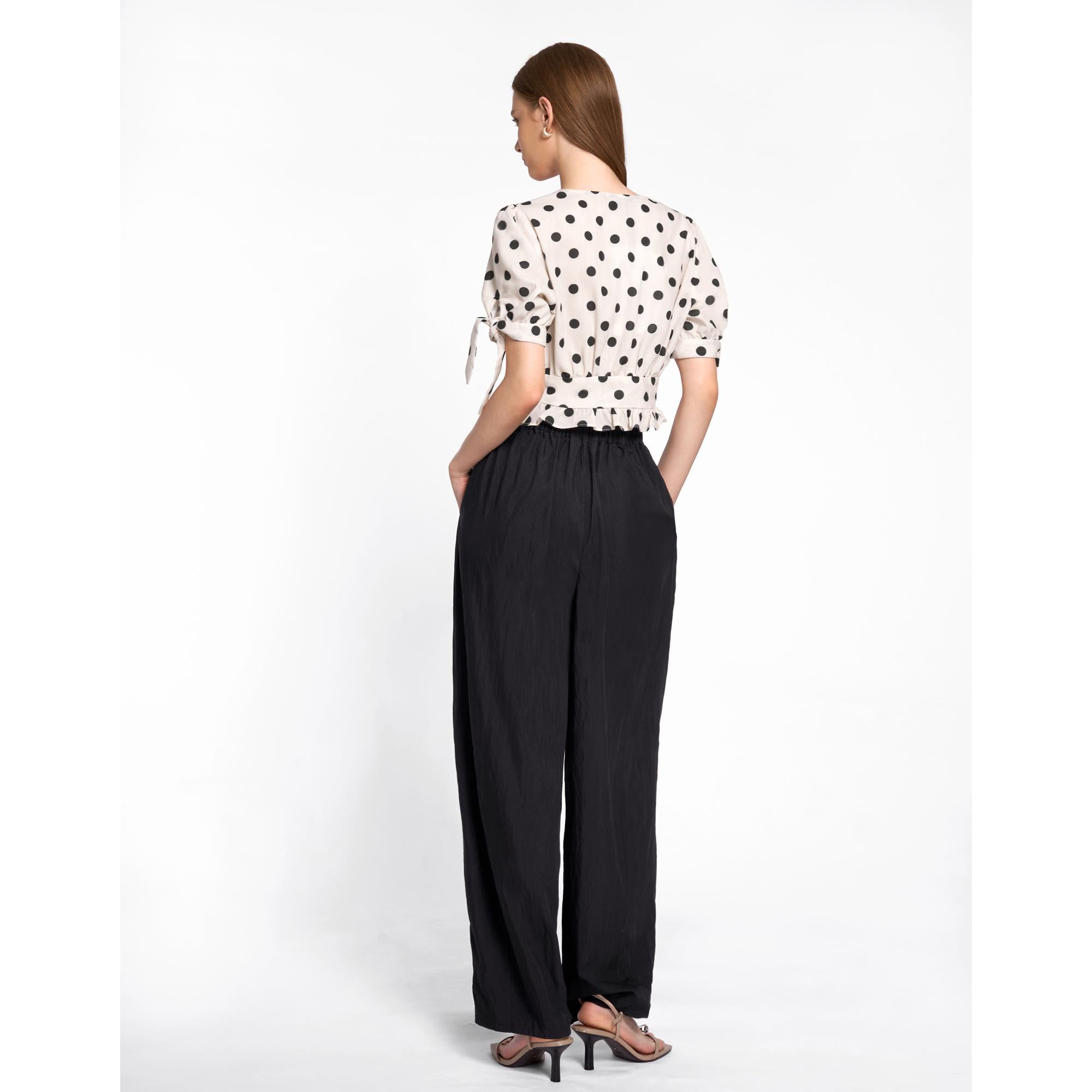 Drawstring Wide Leg Pants - Black
