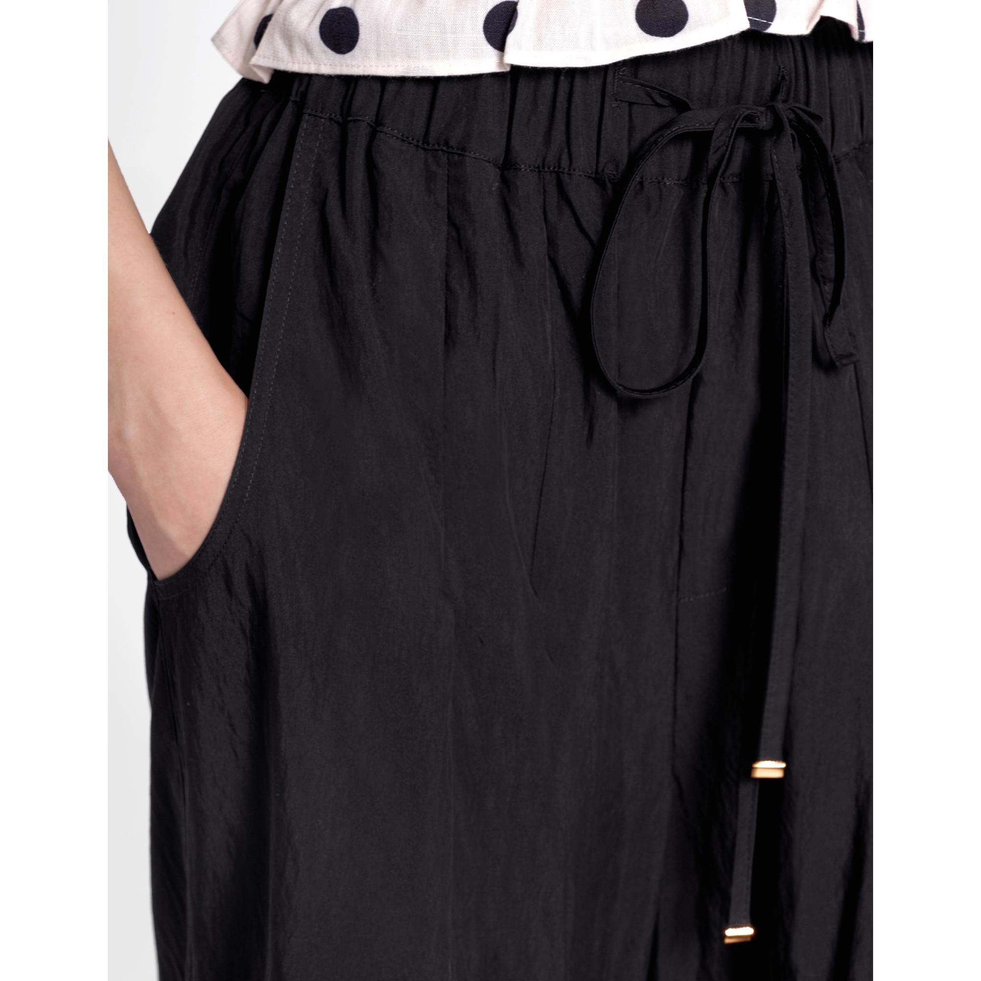 Drawstring Wide Leg Pants - Black