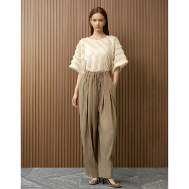 Drawstring Wide Leg Pants - Khaki