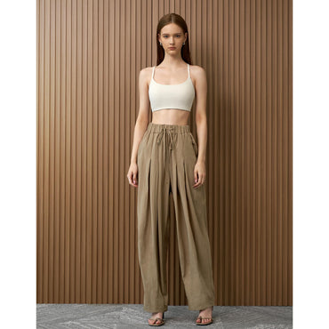Drawstring Wide Leg Pants - Khaki