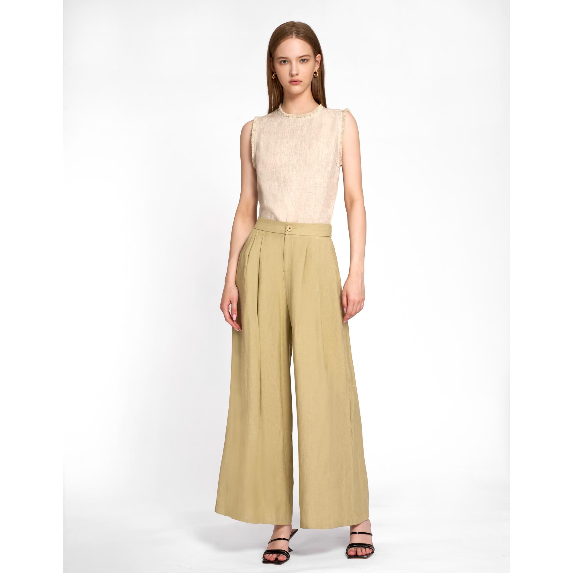 Wide Leg Pants - Light Olive