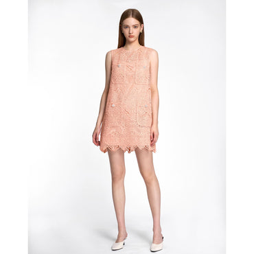 Sleeveless Patch Pocket Lace Dress - Pink