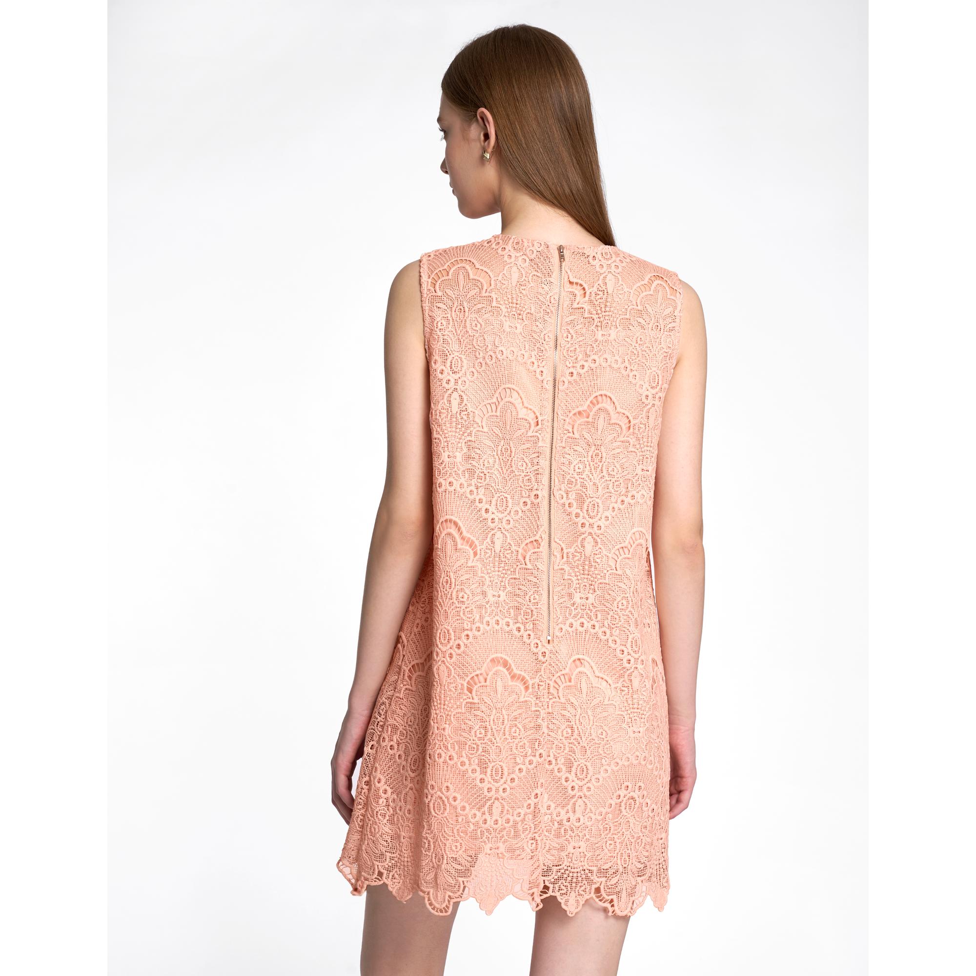 Sleeveless Patch Pocket Lace Dress - Pink