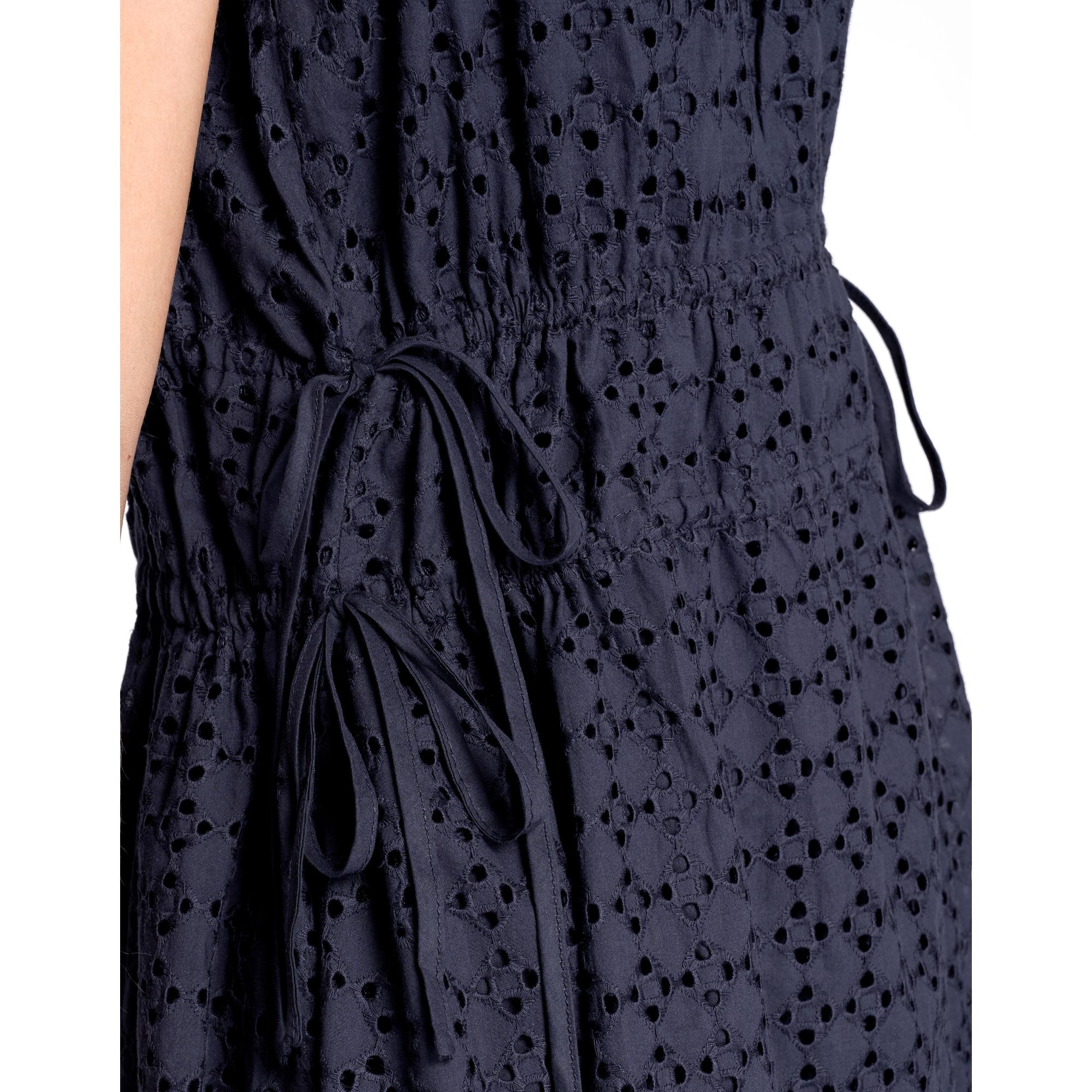 Cutwork Embroidery Drawstring Dress - Navy