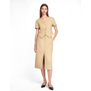 Linen-blend Short Sleeve Vest - Khaki