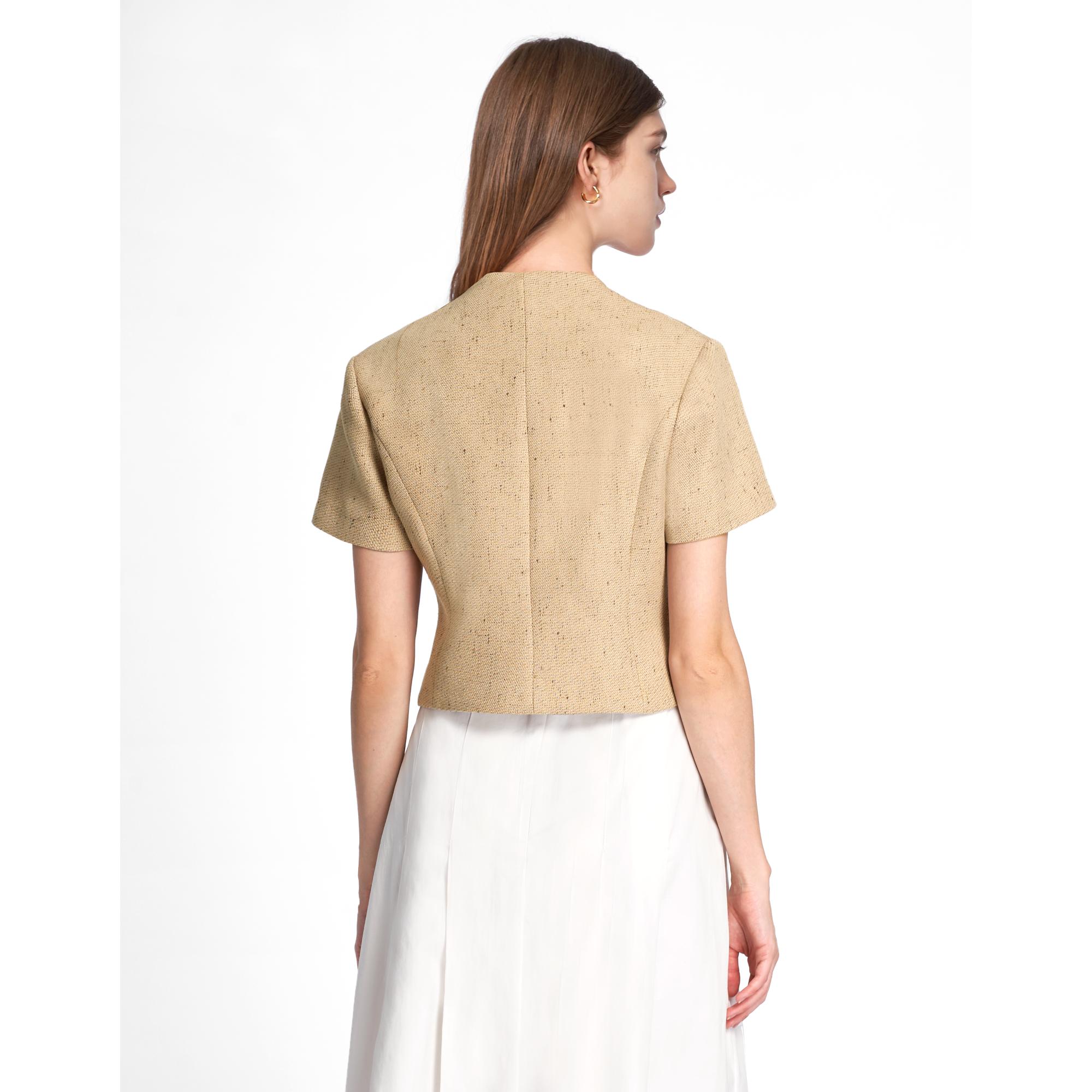 Linen-blend Short Sleeve Vest - Khaki