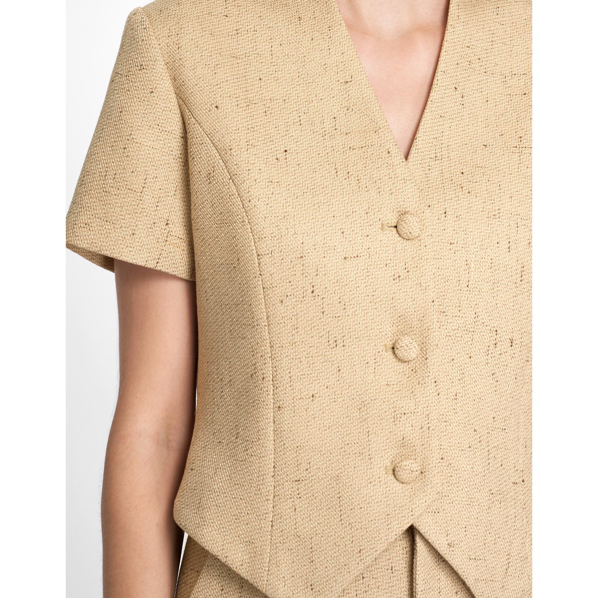 Linen-blend Short Sleeve Vest - Khaki