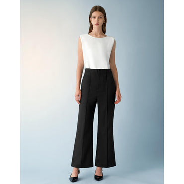 Wide Leg Textured Trousers - Black