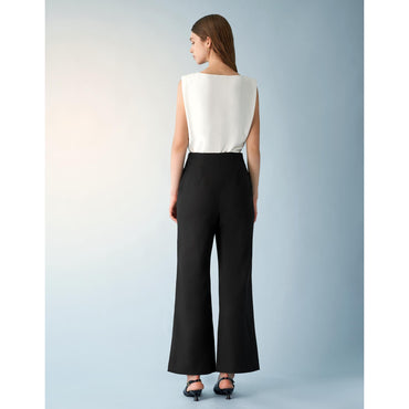 Wide Leg Textured Trousers - Black