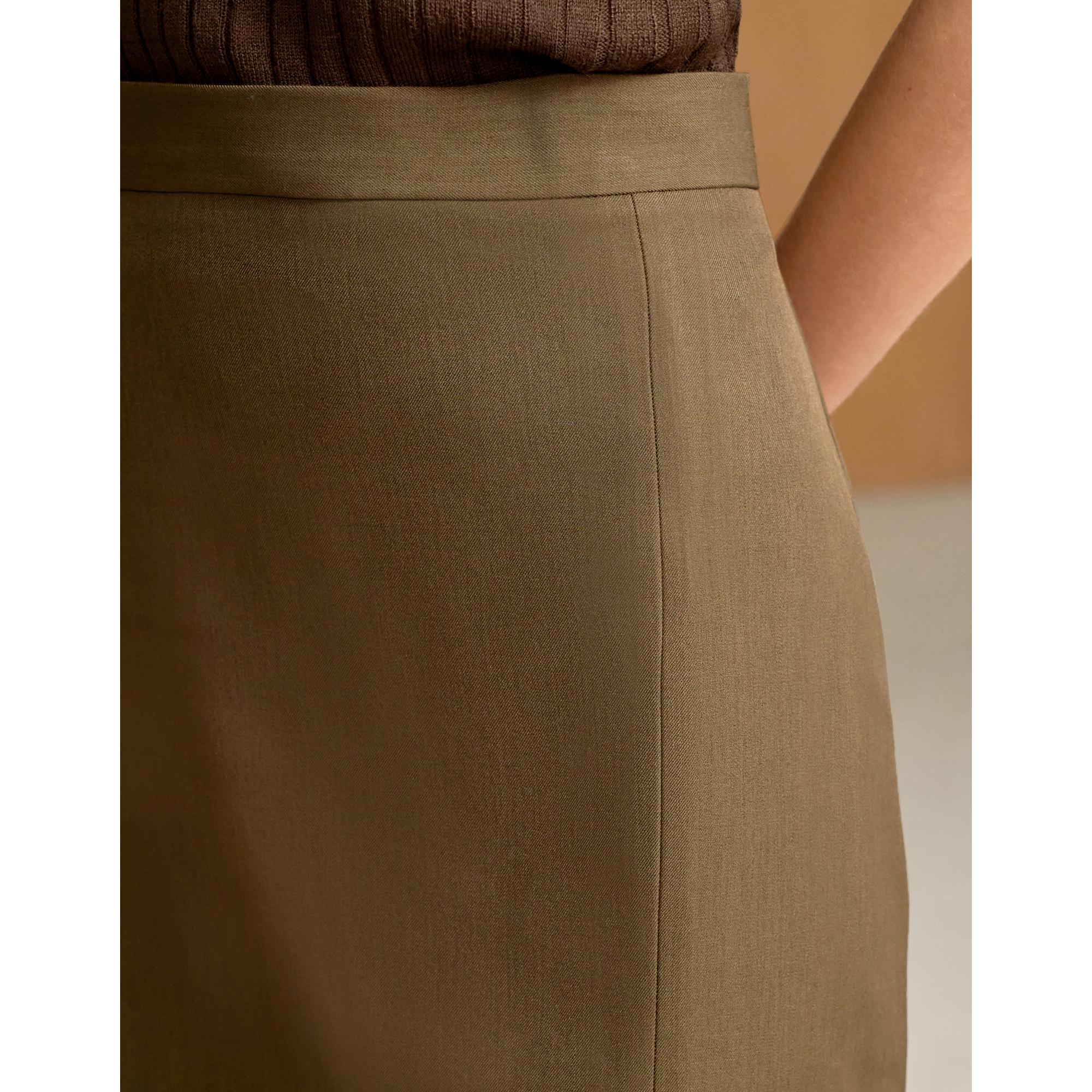 Front Slit Midi Skirt - Brown