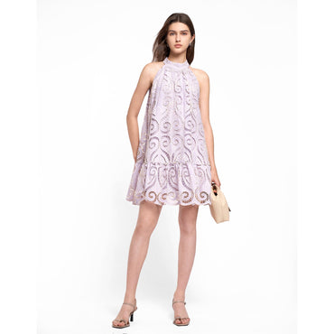 Two-tone Halterneck Lace Dress - Light Purple