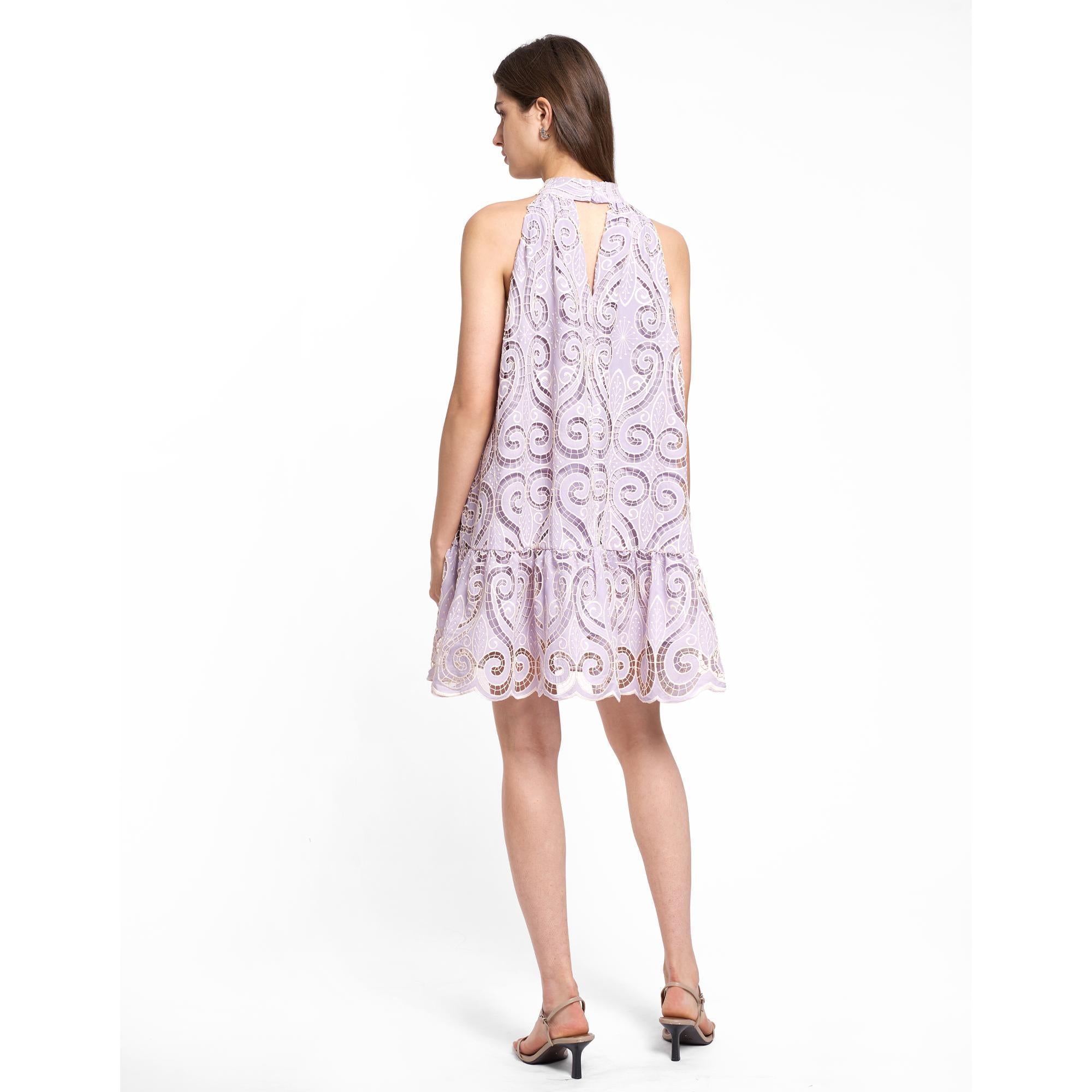 Two-tone Halterneck Lace Dress - Light Purple
