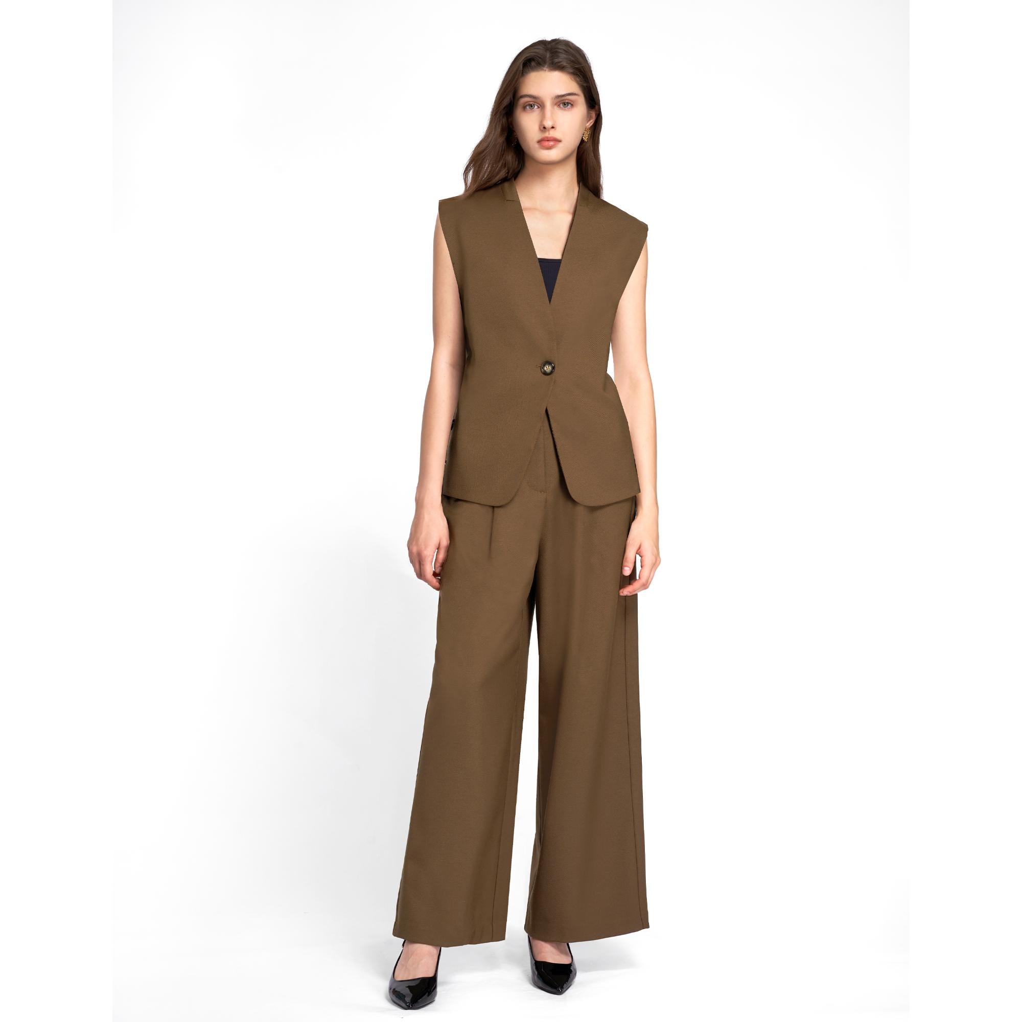 Wool Twill Suit Vest - Coffee