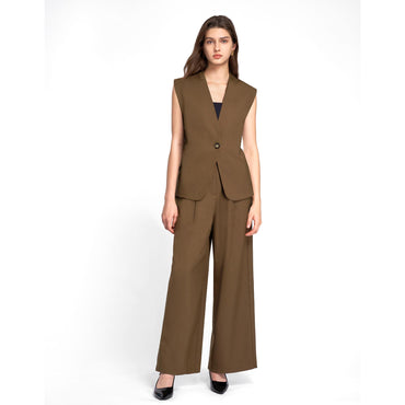 Wool Twill Suit Vest - Coffee