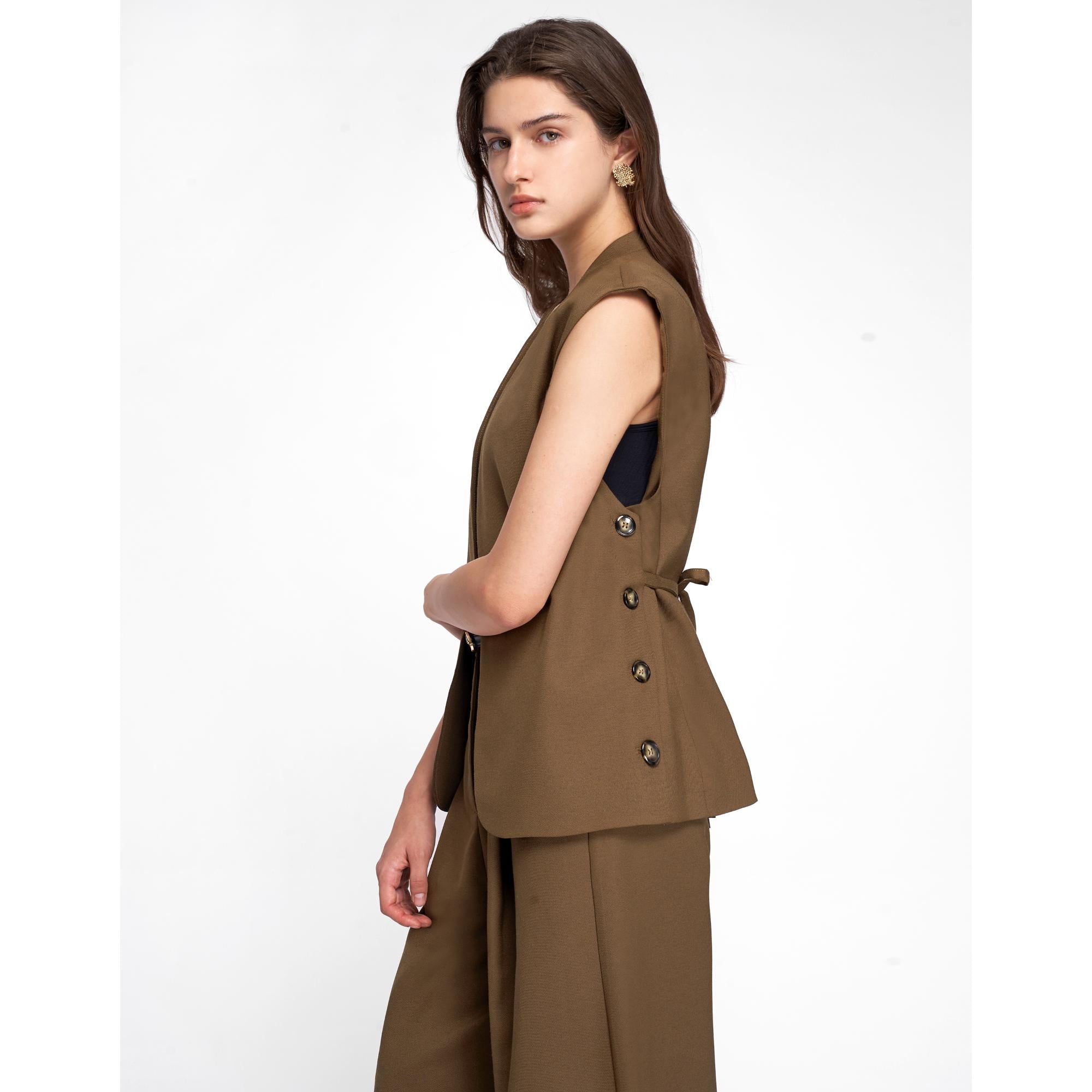 Wool Twill Suit Vest - Coffee
