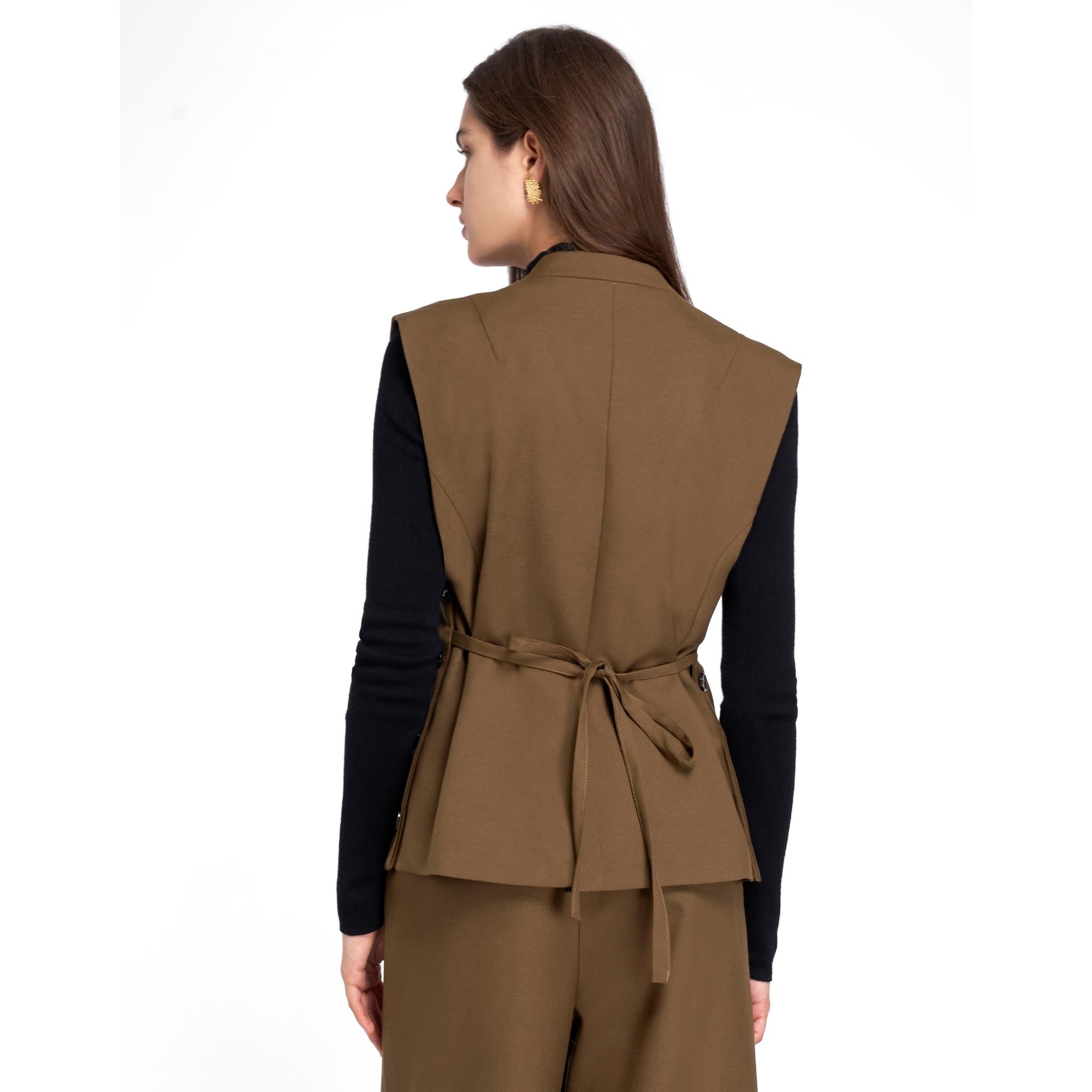 Wool Twill Suit Vest - Coffee