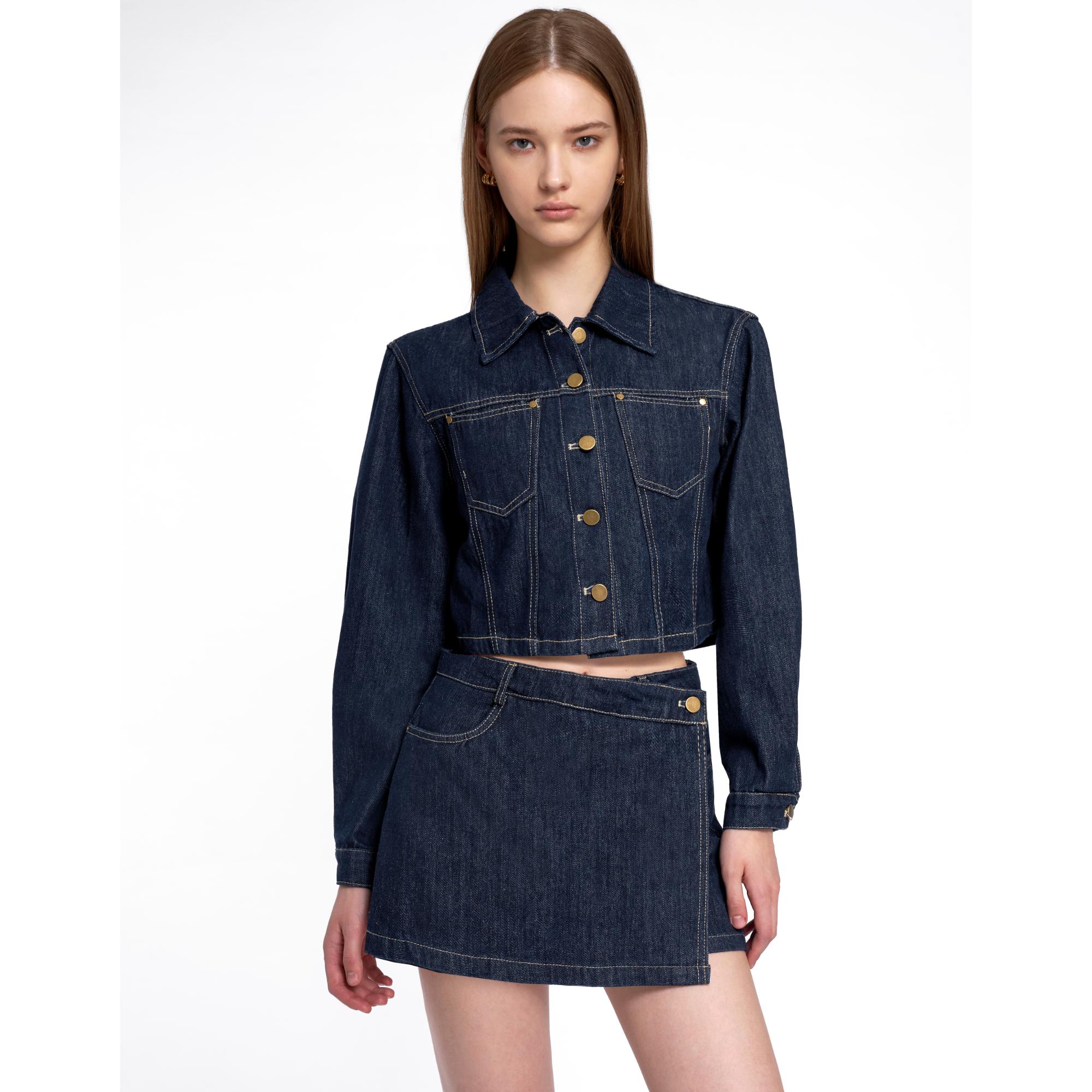 Cropped Denim Jacket - Denim Blue
