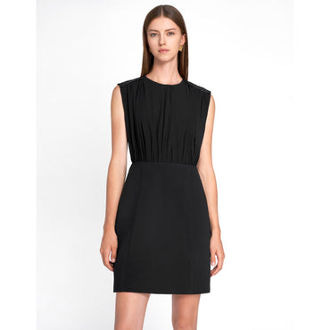 Wide Shoulder Pleated Dress - Black