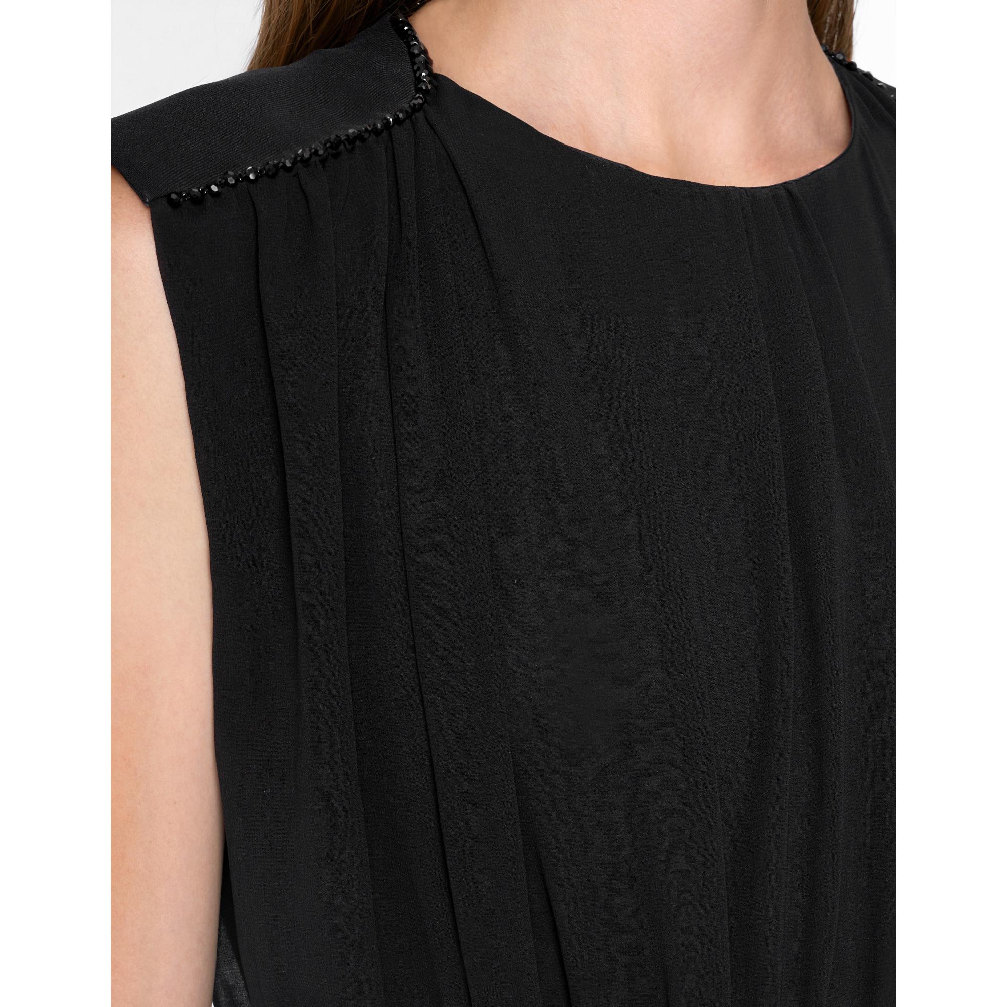 Wide Shoulder Pleated Dress - Black